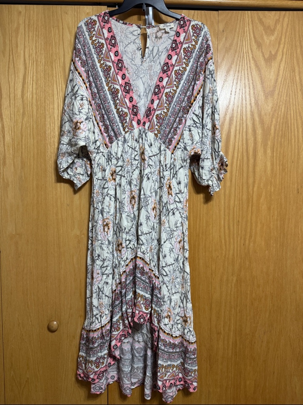 Umgee Pink and Cream Boho High-Low Floral Dress